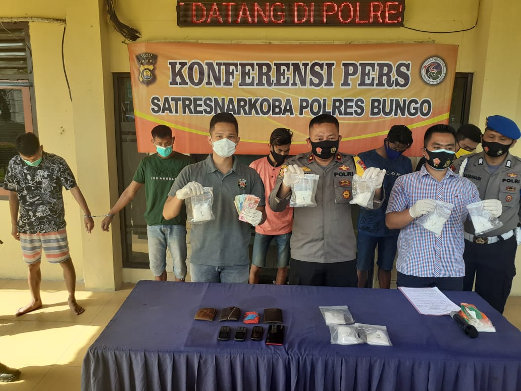 Satresnarkoba Polres Bungo, Bekuk 5 Pelaku Jaringan Narkoba Antar Provinsi