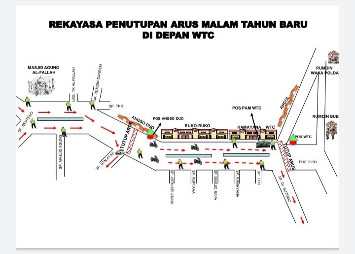 Beberapa Titik Lalu Lintas ‘Ditutup’ saat Malam Tahun Baru di Kota Jambi