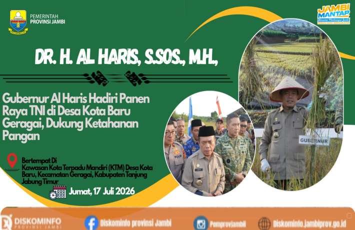 Gubernur Al Haris Hadiri Panen Raya TNI di Desa Kota Baru Geragai, Dukung Ketahanan Pangan