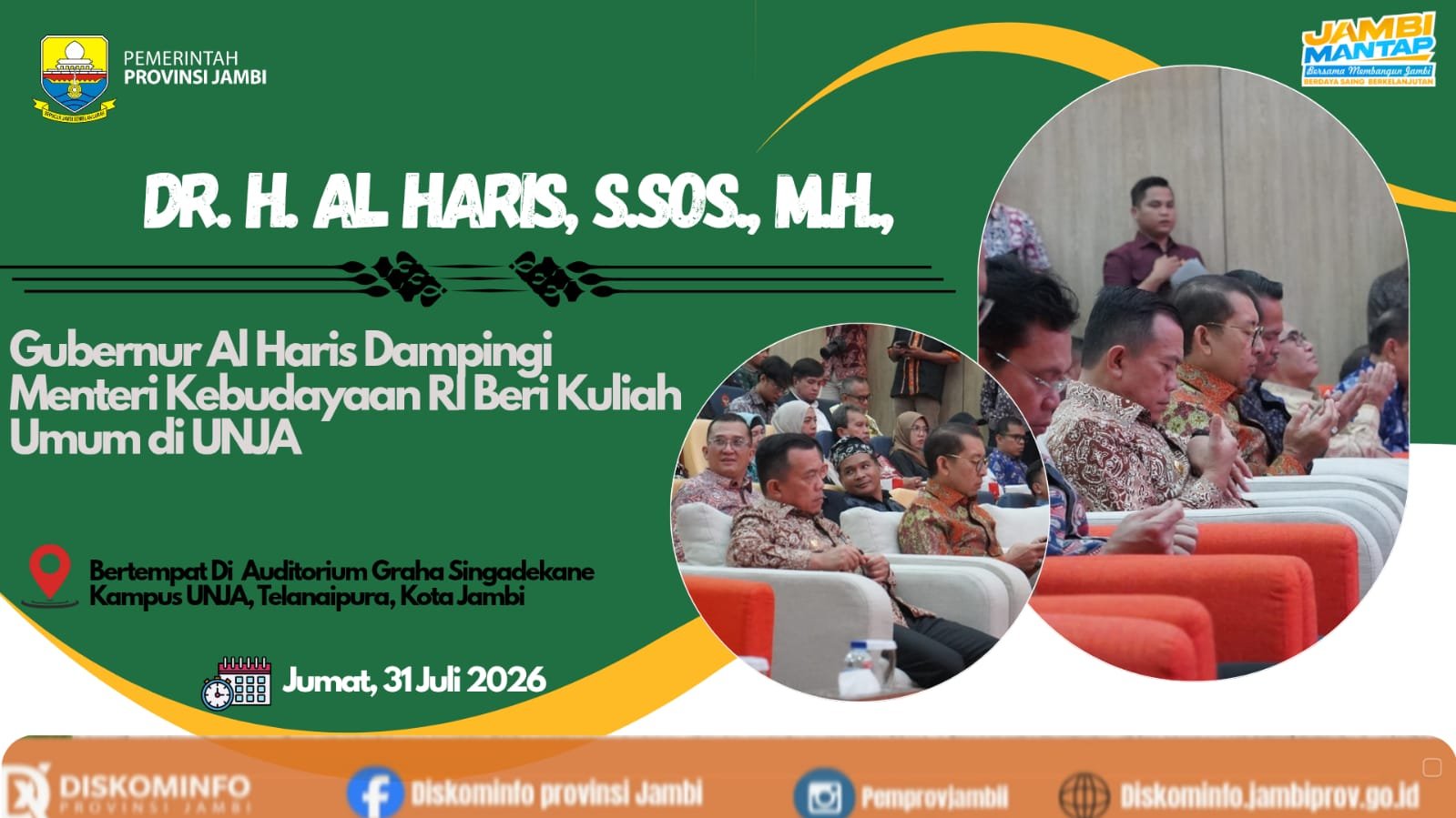 Menteri Kebudayaan RI Beri Kuliah Umum di UNJA, Didampingi Gubernur Al Haris